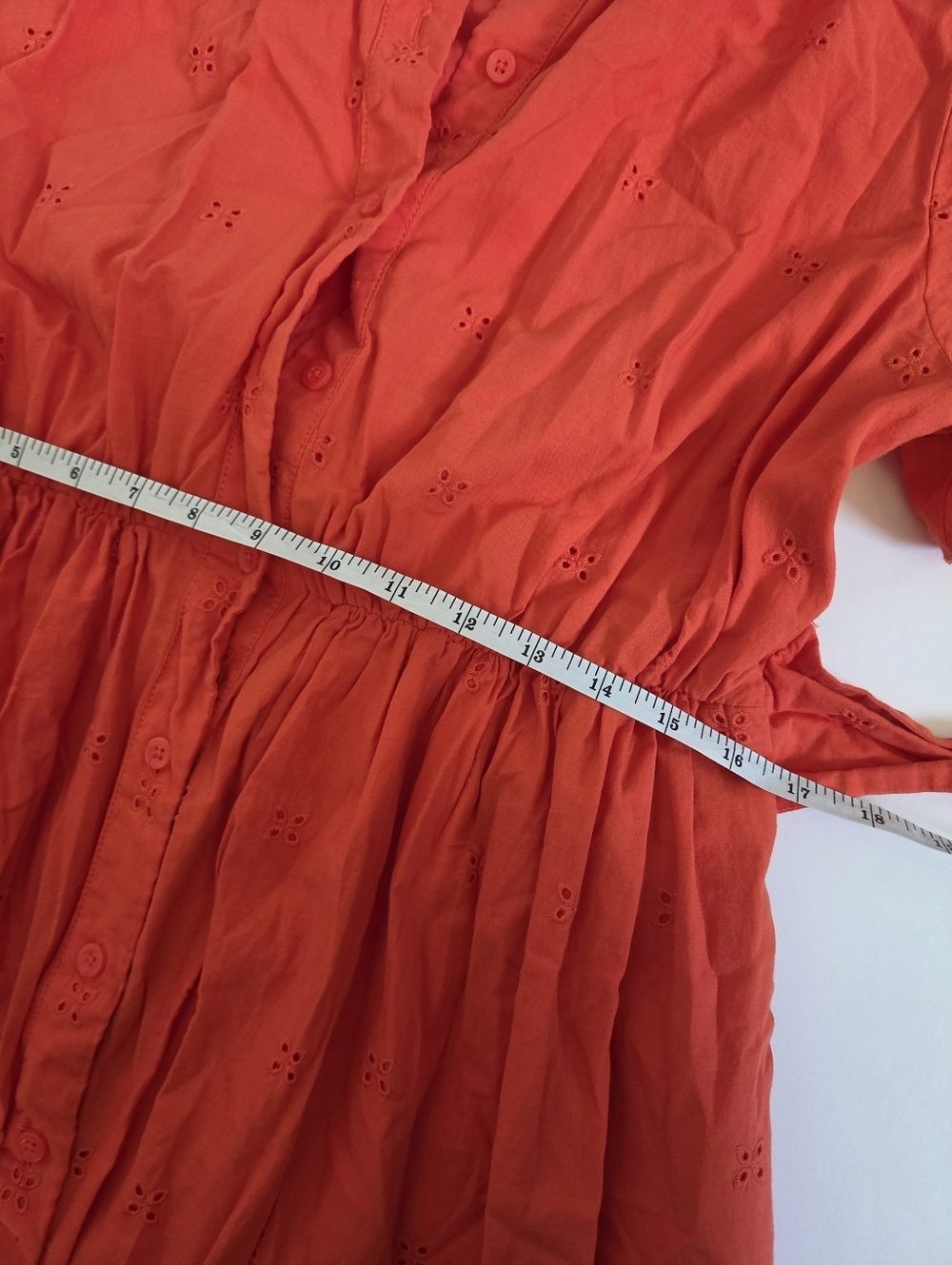 Kate Spade Tie-Waist Eyelet midi cotton shirt dress tie stretch waist sz L - Picture 8 of 10